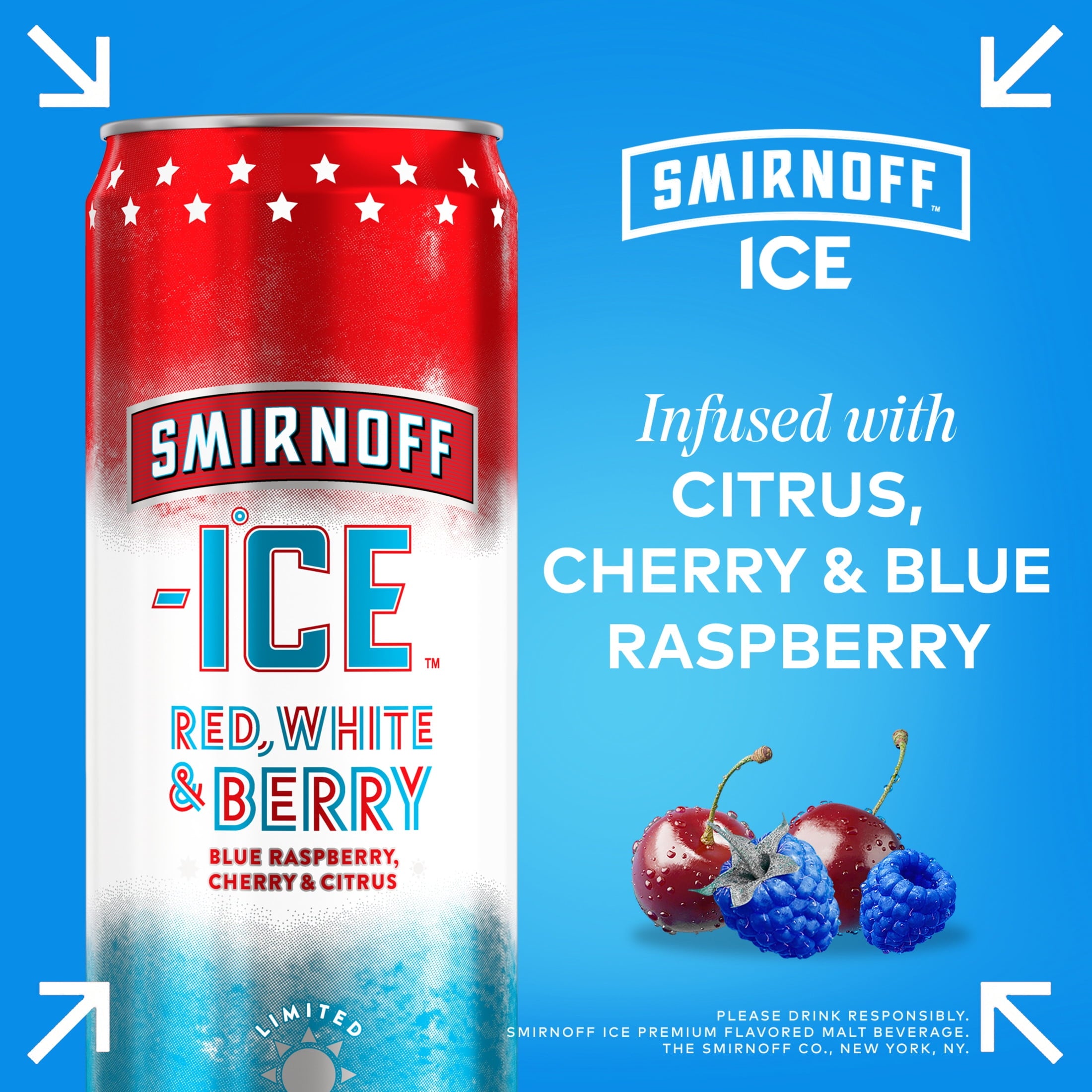 Smirnoff Ice Red White and Berry, 12 Fl Oz, 12 Pack, 4,5% ABV