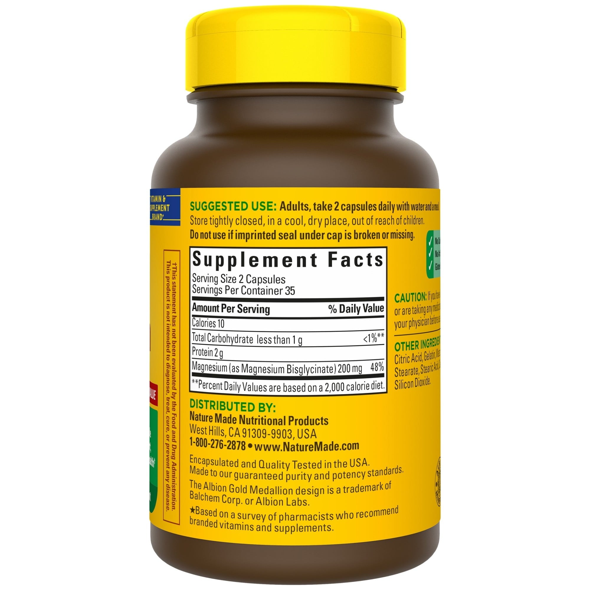 Nature Made Glicinato de Magnesio 200 mg, 70 uds