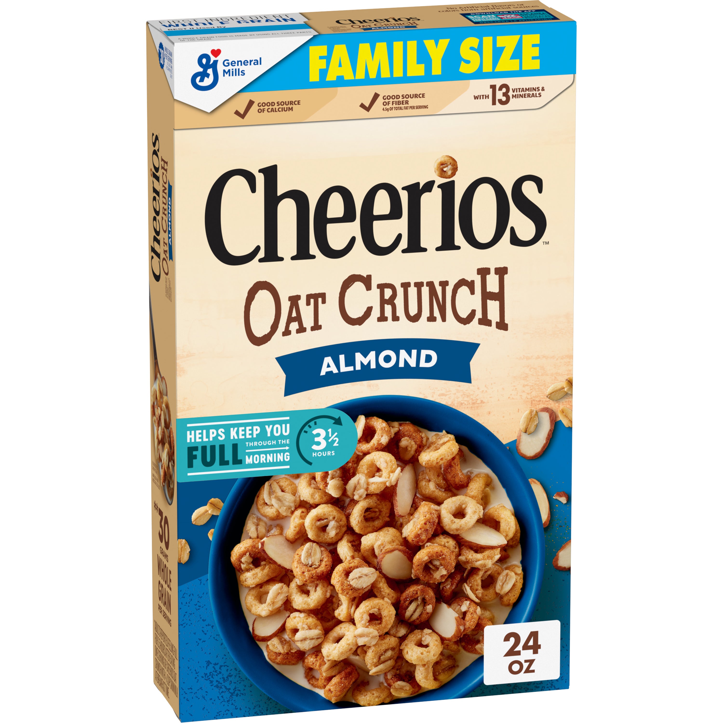 Oat Crunch Cheerios con Avena y Almendras, Tamaño Familiar, 24 oz