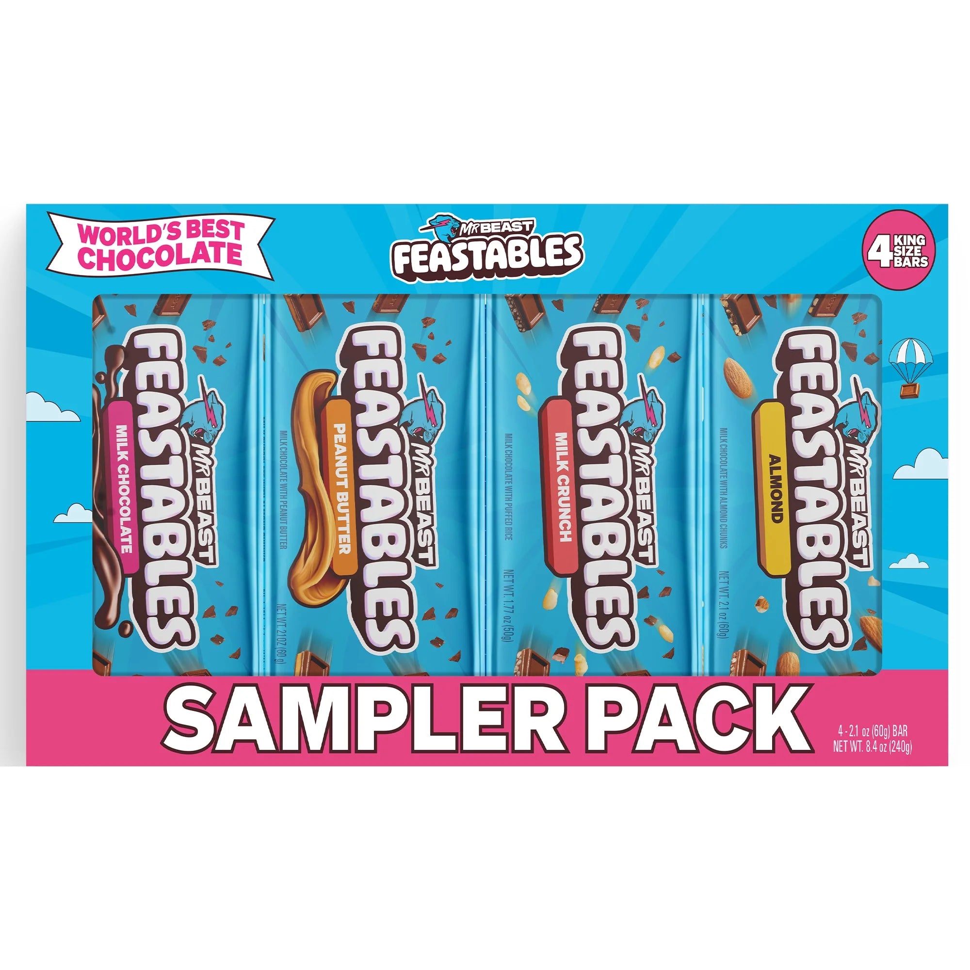 Mr. Beast Feastables Chocolate 4 PACK Diferentes Sabores