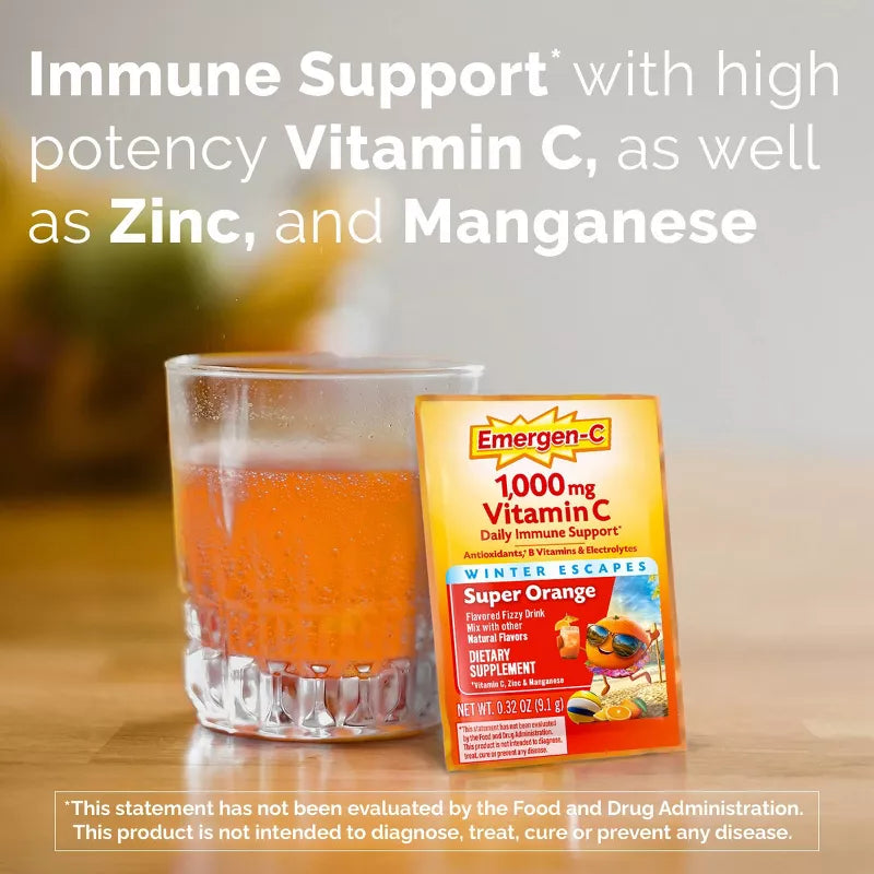 Emergen-C Vitamin C 1000gr En Polvo - Sabor Naranja - 30 sobres