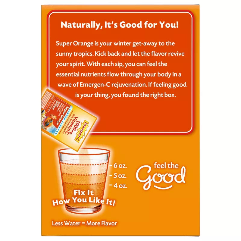 Emergen-C Vitamin C 1000gr En Polvo - Sabor Naranja - 30 sobres