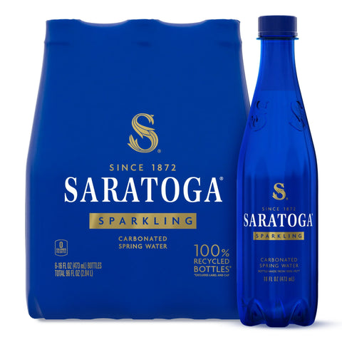 Saratoga Agua de Manantial con Gas 16 Fl Oz, Paquete de 6 Botellas de Plástico