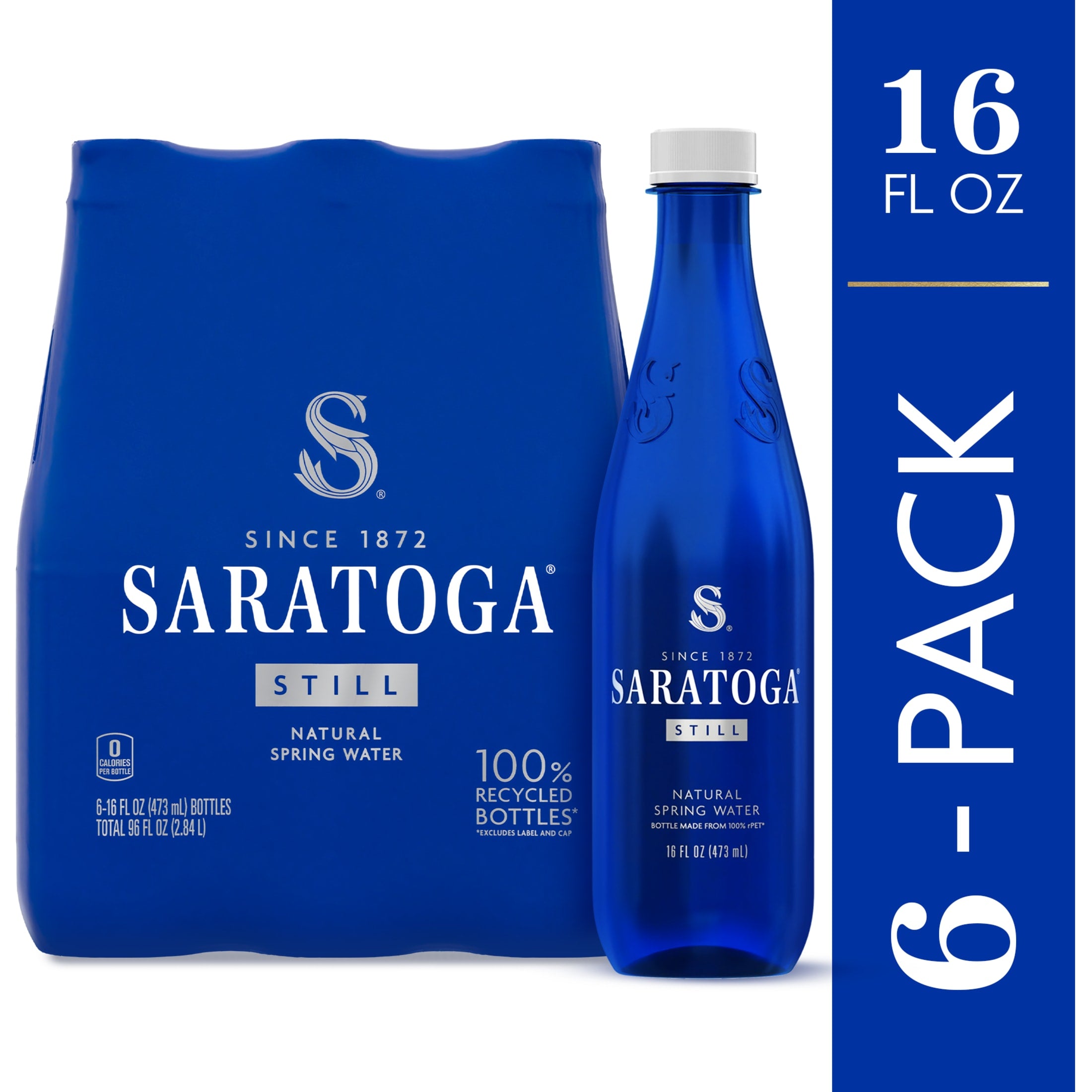 Saratoga Agua de Manantial con Gas 16 Fl Oz, Paquete de 6 Botellas de Plástico