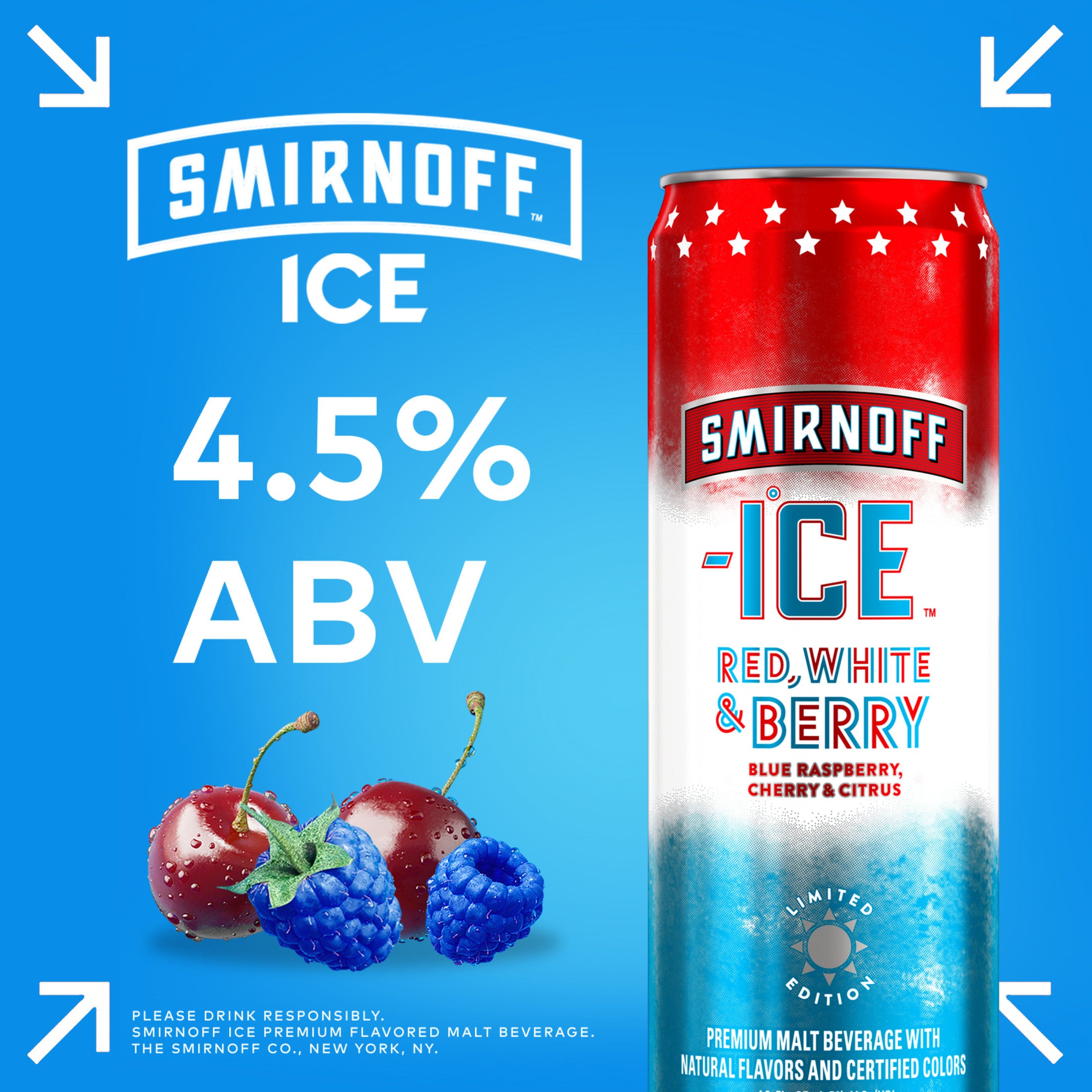 Smirnoff Ice Red White and Berry, 12 Fl Oz, 12 Pack, 4,5% ABV